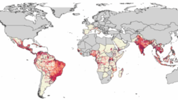 Map showing risk of chikungunya transmission. The darker the shading, the higher the risk. Credit Kang H et al